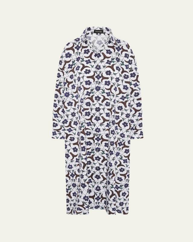 Wide A-Line Midi Shirtdress With Collar